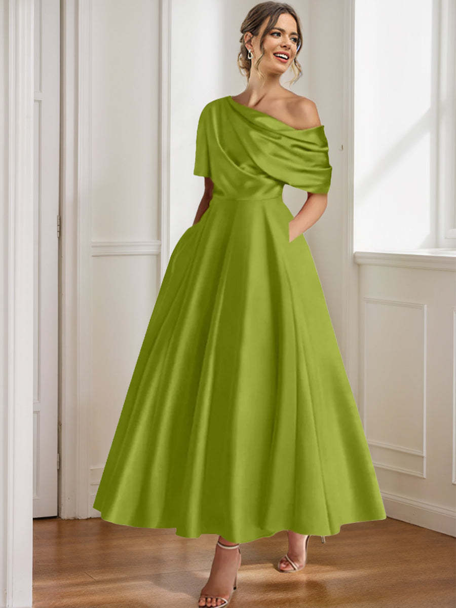 One-shoulder A-line Princess Dress with Ruffles for the Mother of the Bride