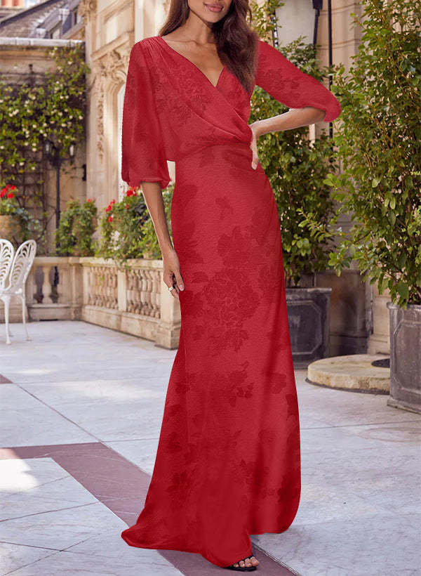 Red V-neck Floral Print Column Dress for Mothers of the Bride & Groom