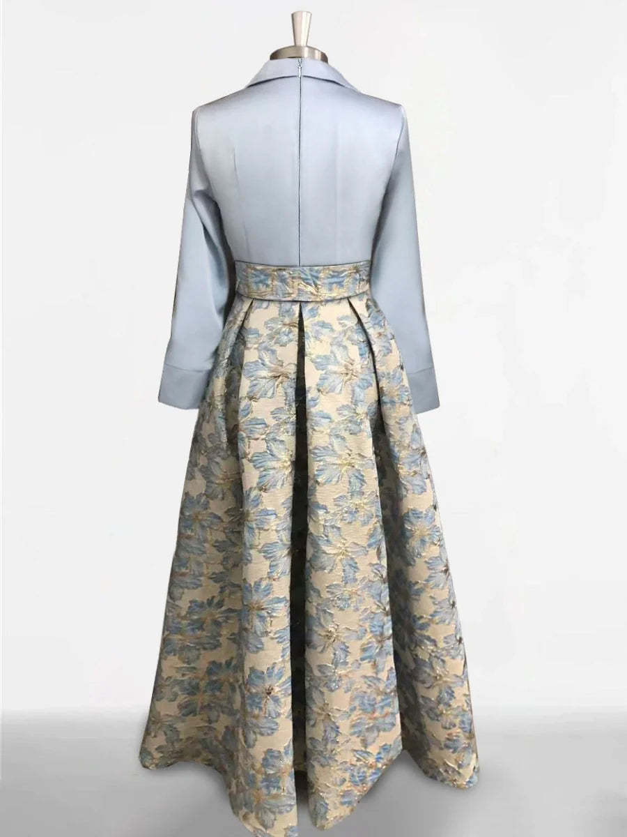 Printed Flower Plus Size A-Line/Princess Shirt Collar Mother of the Bride & Groom Dresses with 3/4 Sleeves