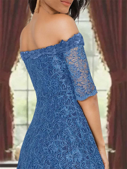 Off-the-shoulder A-Line Princess Dresses for Mothers of the Bride & Groom with Half Sleeves and Lace