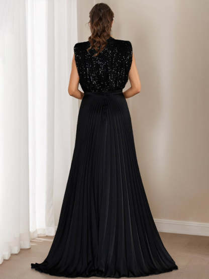 High Neck Sleeveless A-Line Princess Dress for Mothers of the Bride & Groom with Sequins and Ruffles