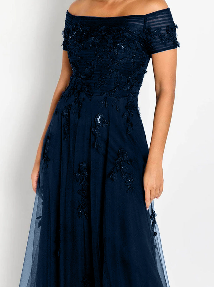 Sleeveless Off-the-Shoulder A-Line Dresses for Mother of the Bride & Groom with Appliques