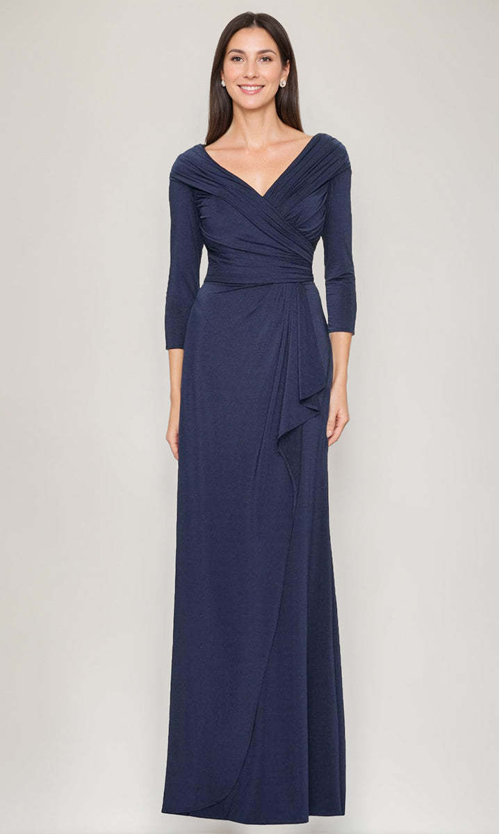 V-Neck 3/4 Sleeve Ruched Sheath Dress with Ruffles for Mothers of the Bride & Groom