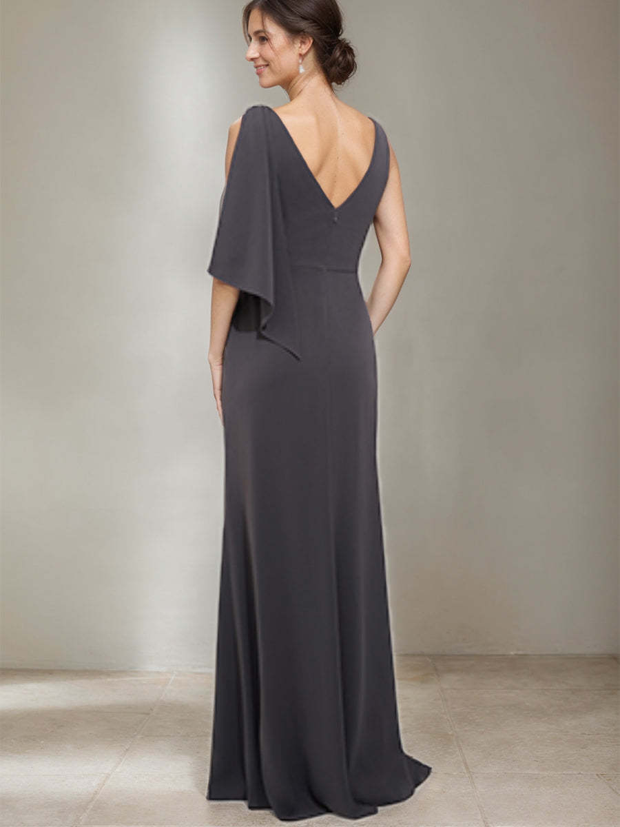 Scoop Neck Sheath/Column Dress for Mothers of the Bride & Groom with Beading and Side Split