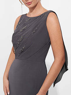 Scoop Neck Sheath/Column Dress for Mothers of the Bride & Groom with Beading and Side Split