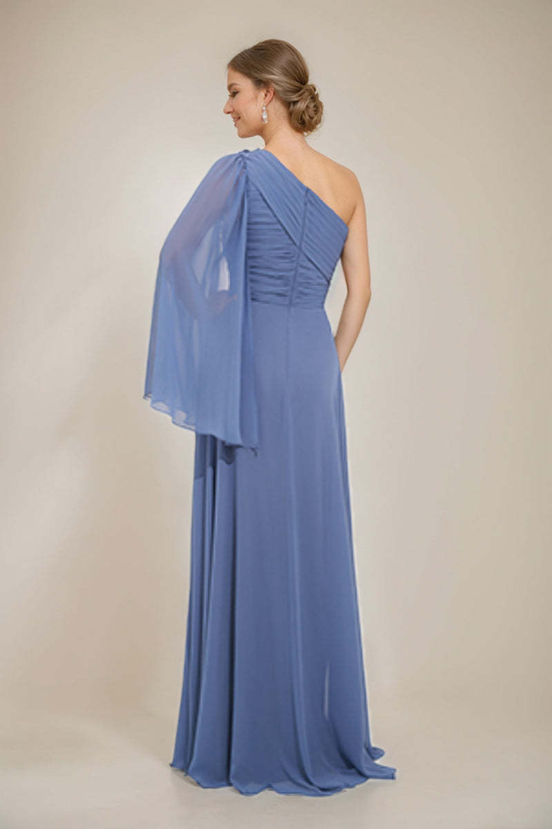 One-Shoulder A-Line Princess Dress for the Mother of the Bride & Groom Featuring Appliques and a Side Slit