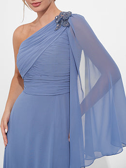One-Shoulder A-Line Princess Dress for the Mother of the Bride & Groom Featuring Appliques and a Side Slit