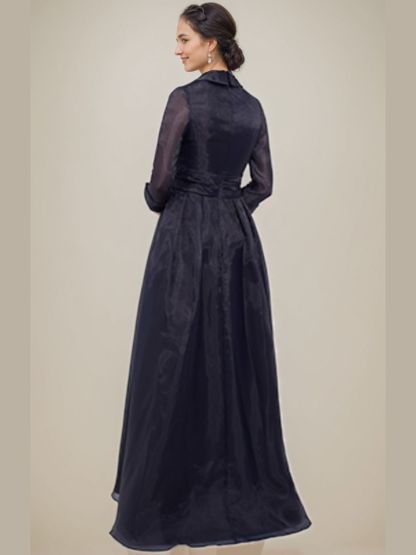 Floor-Length A-Line Mother Of The Bride Dress with V-Neck 3/4 Sleeves Appliques & Side Slit