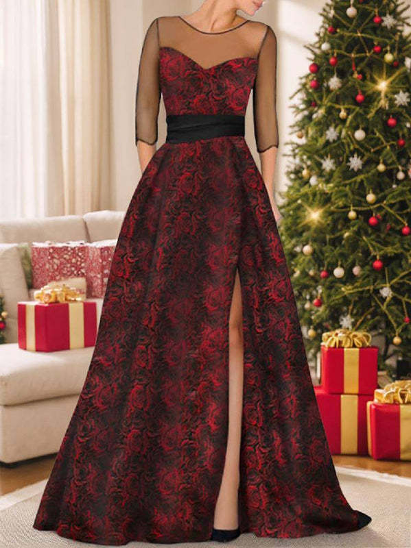 Sweetheart A-Line Princess Dresses for Mothers of the Bride & Groom Featuring Printed Flowers and a High Split