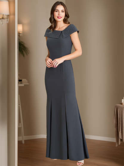 Floor-Length Mermaid/Trumpet Mother of the Bride & Groom Dresses with Rhinestone Cowl Neck