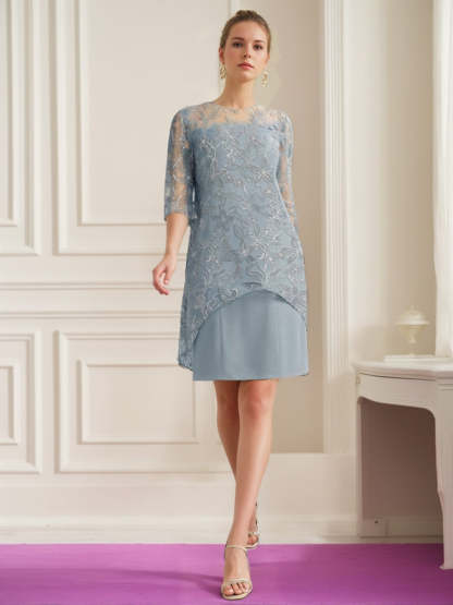 Knee-Length Scoop Neck A-Line Mother of the Bride Dress with Princess Cut and Appliques