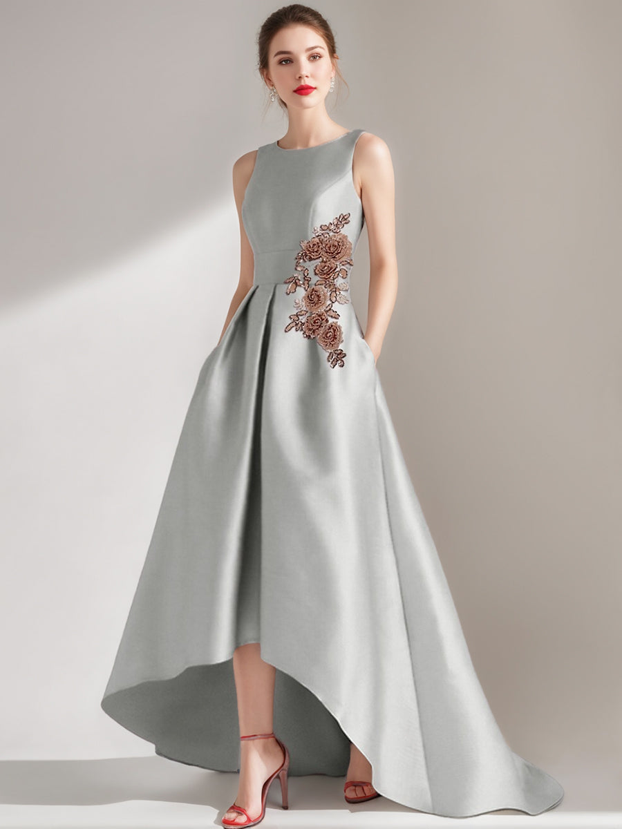 Asymmetrical Sleeveless A-Line/Princess Mother of the Bride & Groom Dress with Appliques and Pocket
