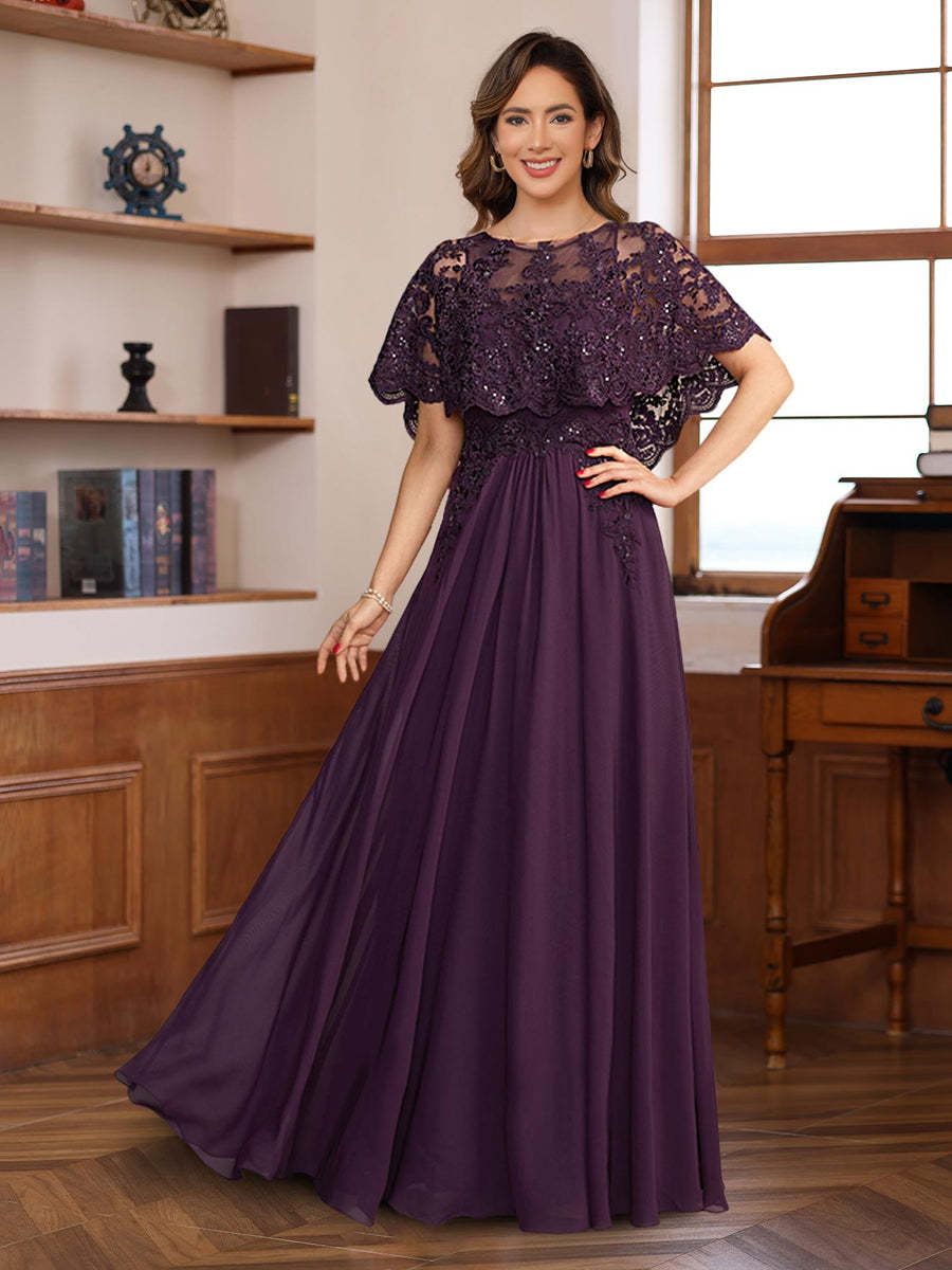 Elegant Floor-Length A-Line Princess Mother of the Bride & Groom Dresses with Round Neck and Lace Appliques