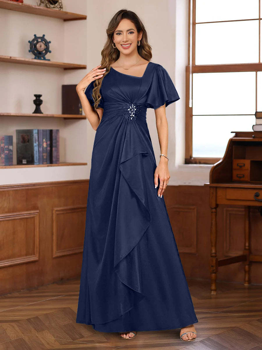 Elegant V-Neck A-Line Floor-Length Mother of the Bride Dress with Beadings and Sequins