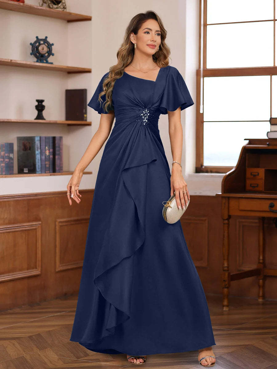 Elegant V-Neck A-Line Floor-Length Mother of the Bride Dress with Beadings and Sequins