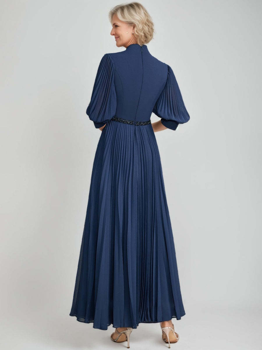Queen Anne Neckline A-line Princess Ankle-Length Mother of the Bride Dresses with Pleats Sequins & Beads