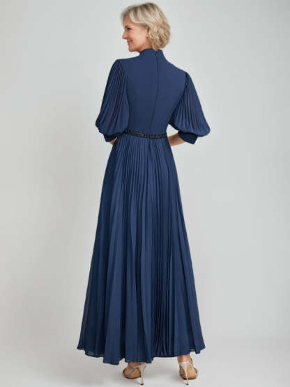 Queen Anne Neckline A-line Princess Ankle-Length Mother of the Bride Dresses with Pleats Sequins & Beads