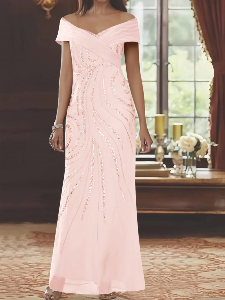 Off-the-shoulder Floor-Length Sequined Sheath/Column Mother of the Bride Dresses