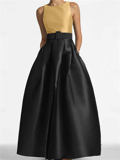 Sleeveless Floor-Length A-Line Princess Mother of the Bride Dress with Belt