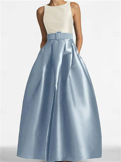Sleeveless Floor-Length A-Line Princess Mother of the Bride Dress with Belt