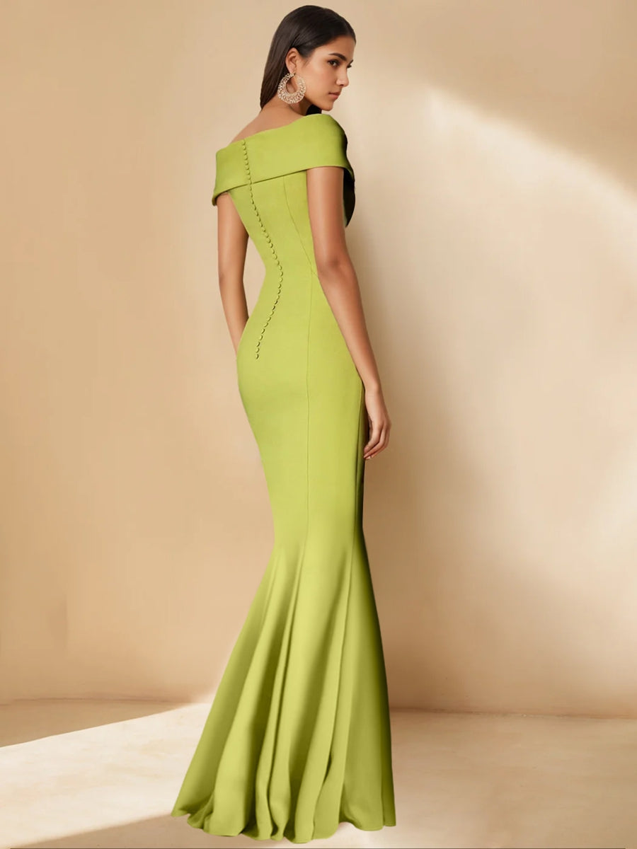 Minimalist Off-the-Shoulder Mother of the Bride Dresses in Trumpet/Mermaid Style with Detachable Flower
