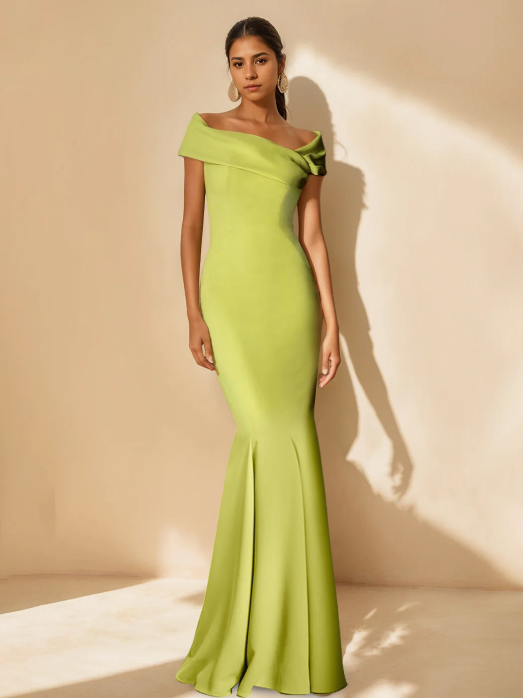 Minimalist Off-the-Shoulder Mother of the Bride Dresses in Trumpet/Mermaid Style with Detachable Flower