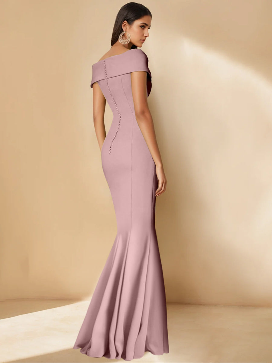 Minimalist Off-the-Shoulder Mother of the Bride Dresses in Trumpet/Mermaid Style with Detachable Flower