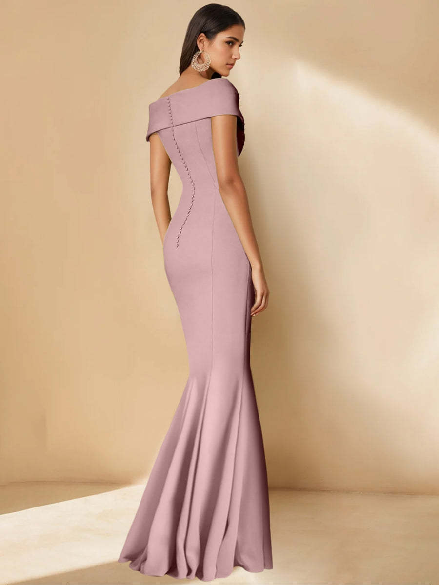 Minimalist Off-the-Shoulder Mother of the Bride Dresses in Trumpet/Mermaid Style with Detachable Flower