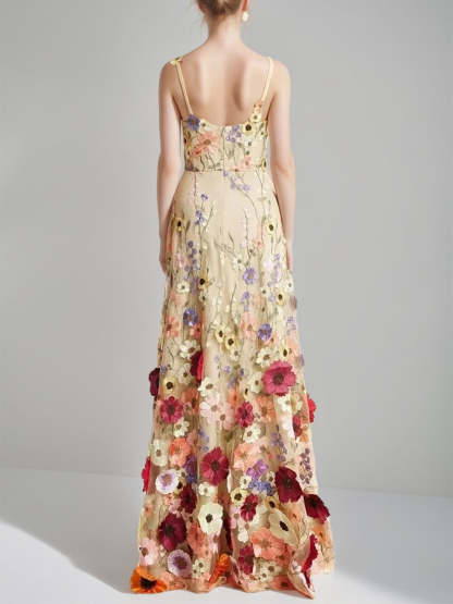 Princess A-Line Floor-Length Stylish Evening Dresses with Printed Flower Spaghetti Straps and Sleeveless
