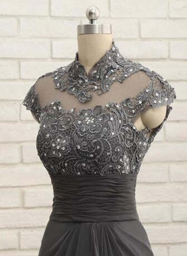 High Neck Floor-Length Sheath/Column Gowns for the Mother of the Bride