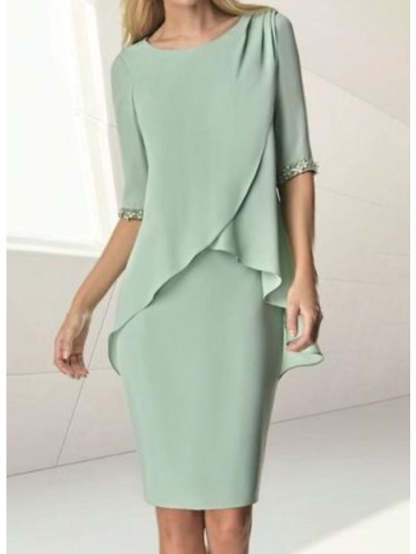 Knee-Length Beaded Sheath Dress with Ruching for the Mother of the Bride