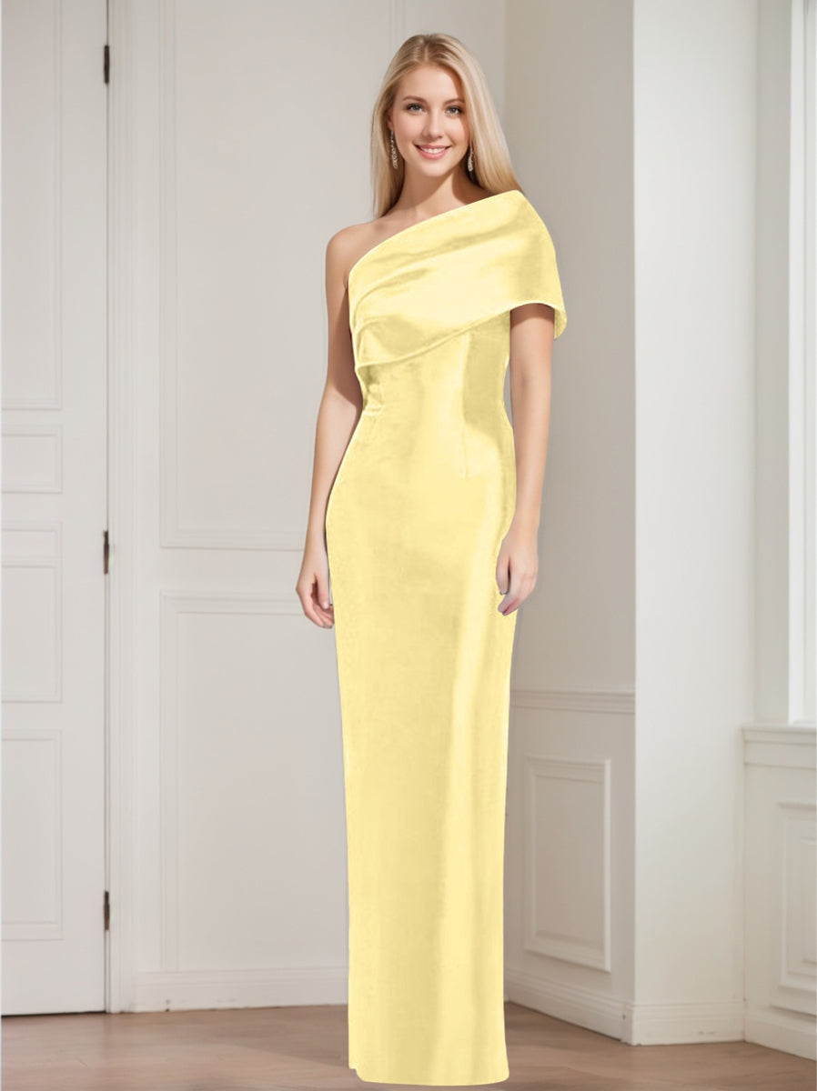 One-Shoulder Sleeveless Floor-Length Sheath/Column Mother of the Bride Dress with Bowknot