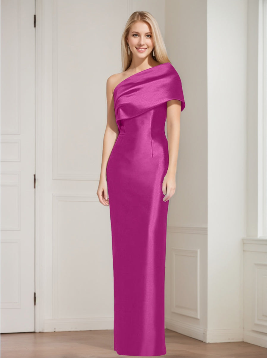 One-Shoulder Sleeveless Floor-Length Sheath/Column Mother of the Bride Dress with Bowknot