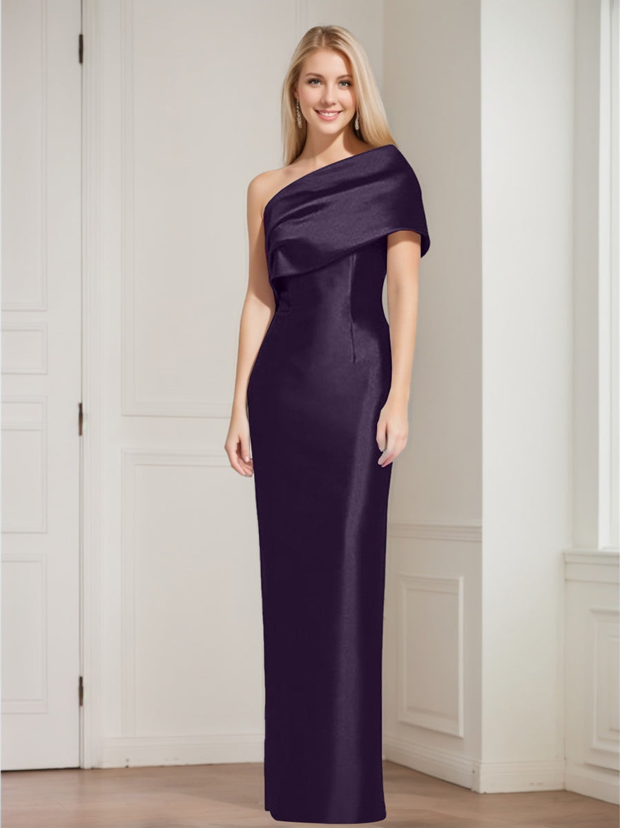 One-Shoulder Sleeveless Floor-Length Sheath/Column Mother of the Bride Dress with Bowknot