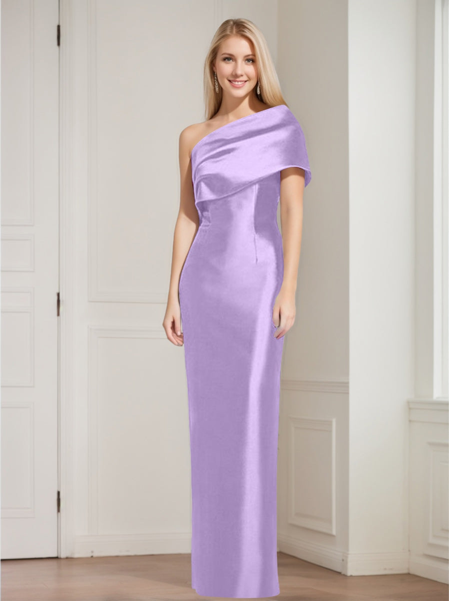 One-Shoulder Sleeveless Floor-Length Sheath/Column Mother of the Bride Dress with Bowknot