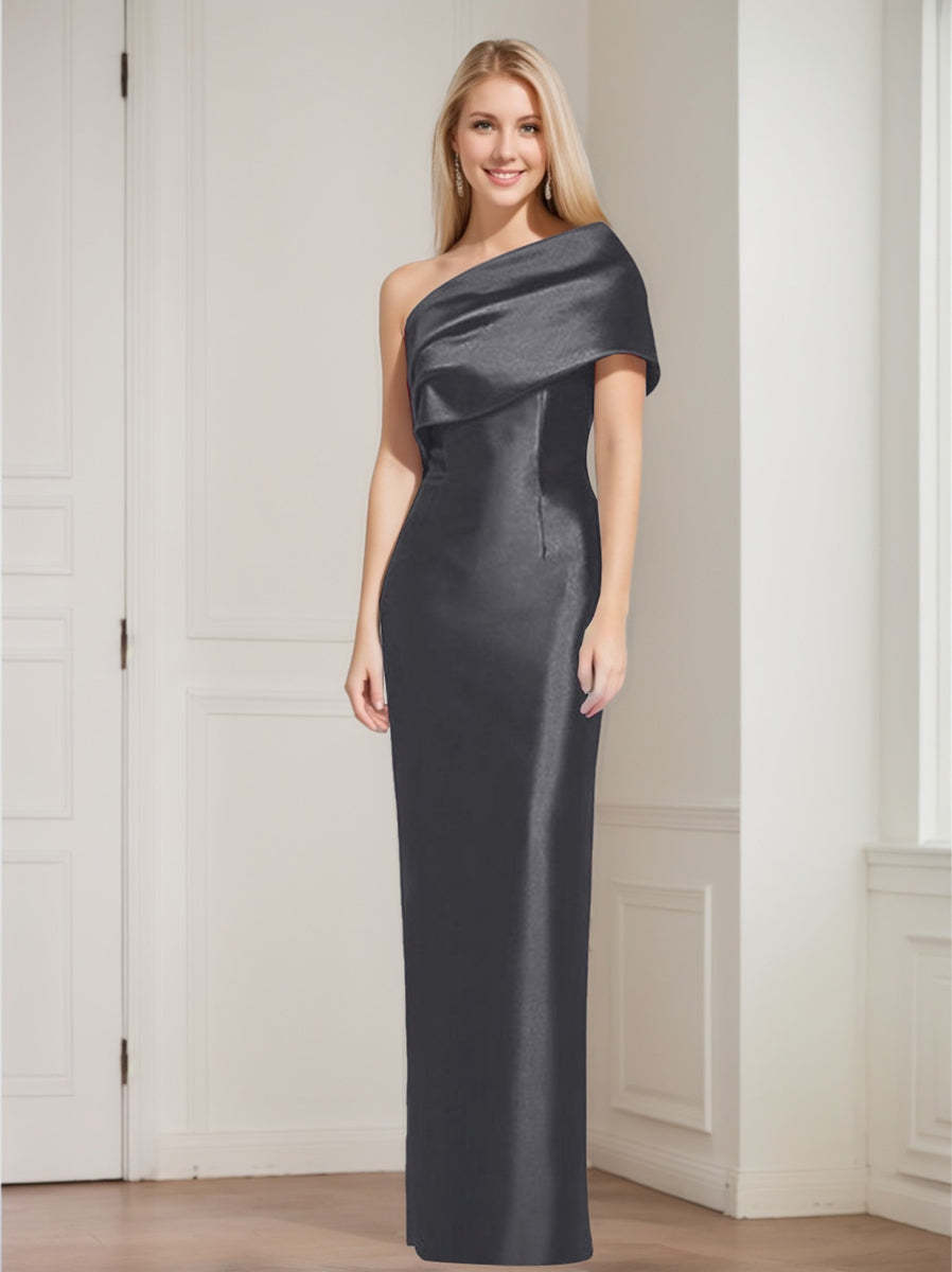 One-Shoulder Sleeveless Floor-Length Sheath/Column Mother of the Bride Dress with Bowknot