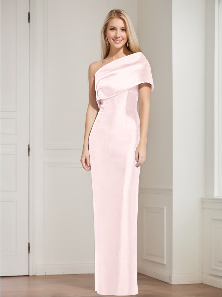 One-Shoulder Sleeveless Floor-Length Sheath/Column Mother of the Bride Dress with Bowknot