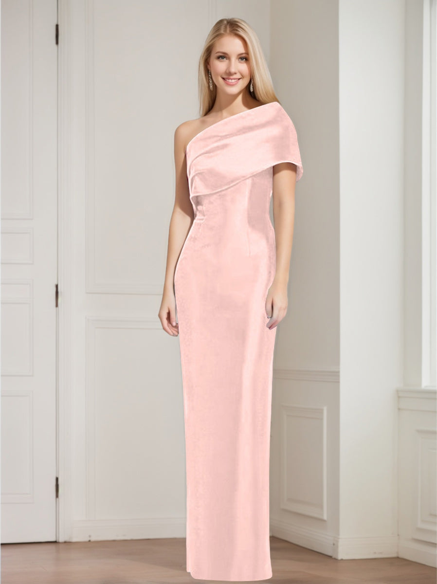 One-Shoulder Sleeveless Floor-Length Sheath/Column Mother of the Bride Dress with Bowknot