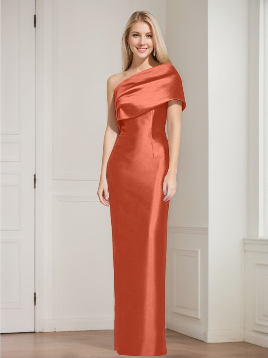 One-Shoulder Sleeveless Floor-Length Sheath/Column Mother of the Bride Dress with Bowknot