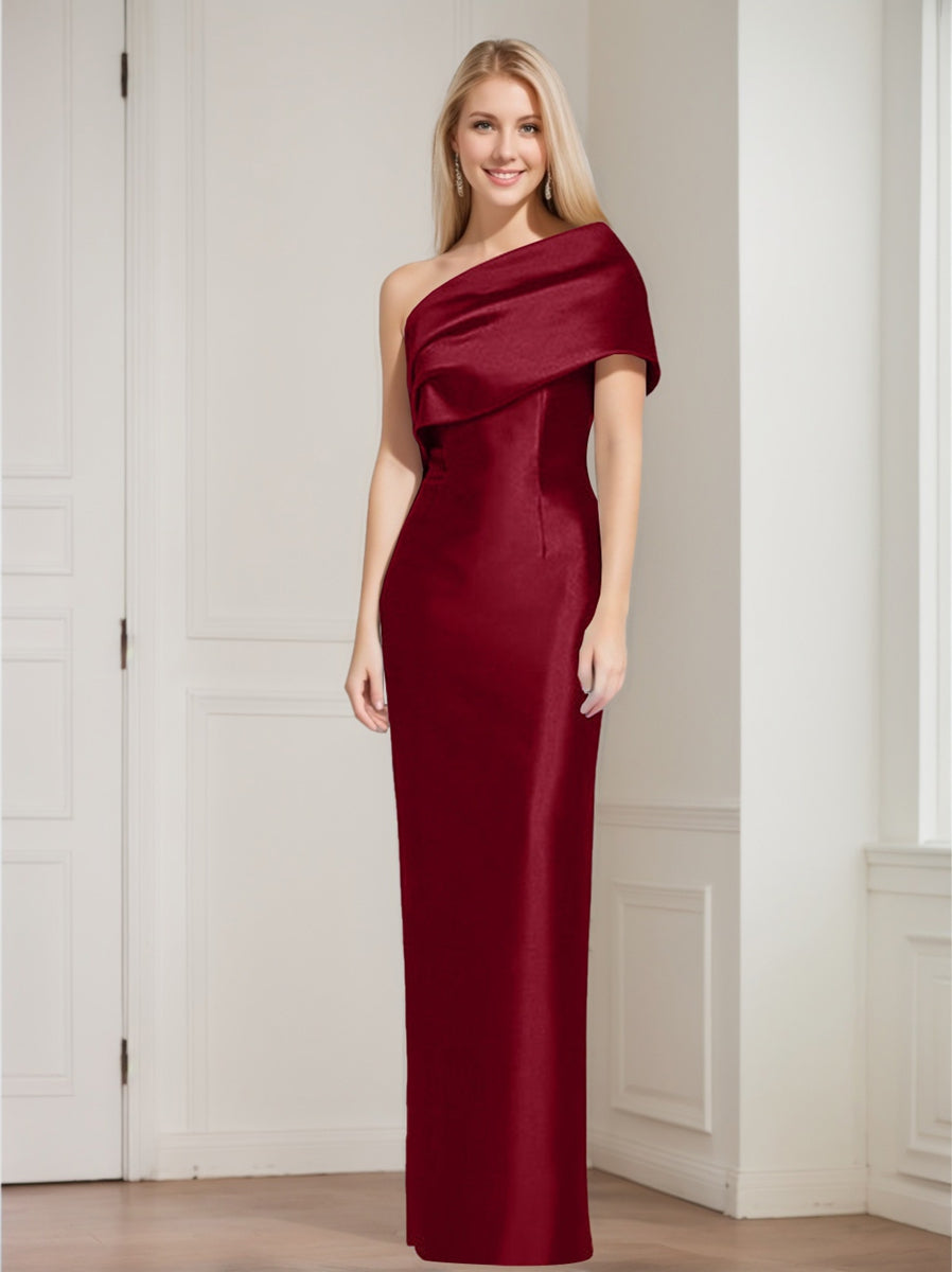 One-Shoulder Sleeveless Floor-Length Sheath/Column Mother of the Bride Dress with Bowknot