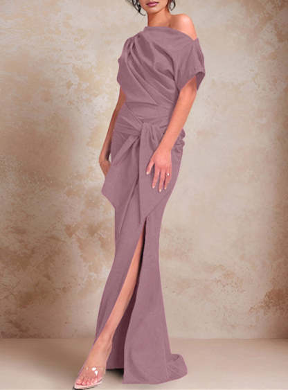 One-Shoulder Ruffled Floor-Length Trumpet Gown for the Mother of the Bride
