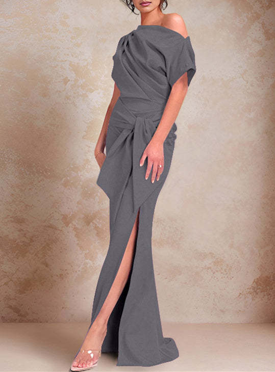 One-Shoulder Ruffled Floor-Length Trumpet Gown for the Mother of the Bride