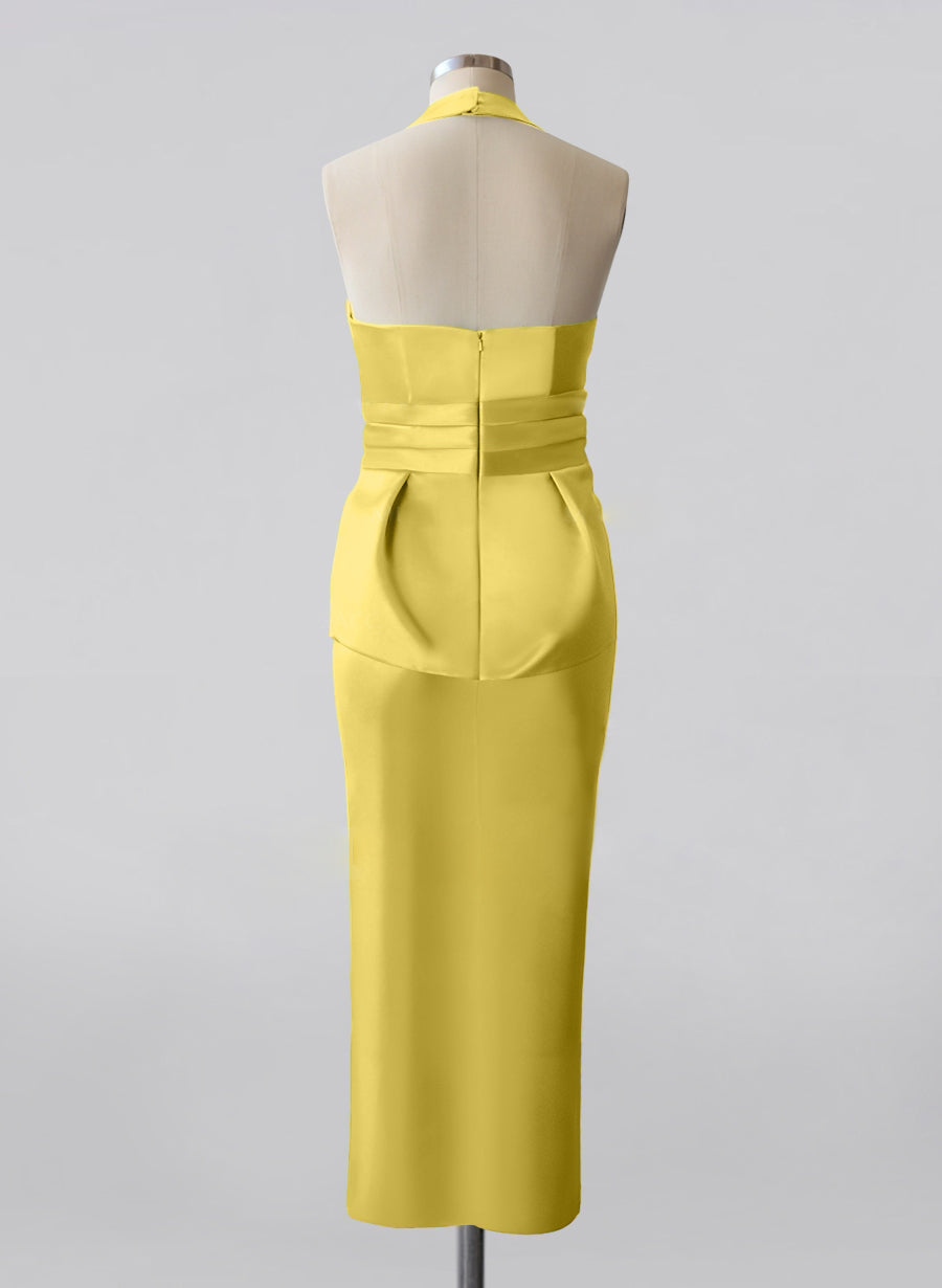 Plus Size Tea-Length Mother of the Bride Halter Dress with Bowknot