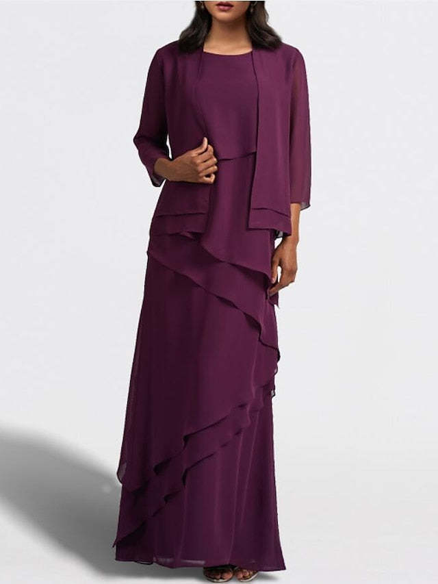 Floor-Length Mother of the Bride Sheath Dress with Matching Jacket