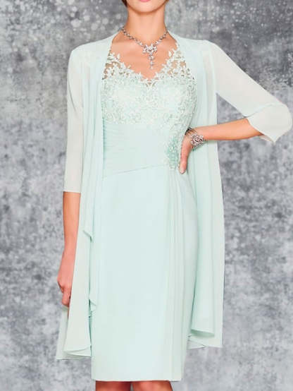 Knee-Length V-Neck Sheath/Column Mother of the Bride Dresses
