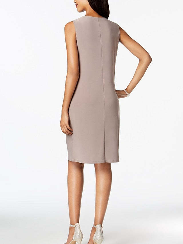 Elegant Knee-Length Mother of the Bride Sheath/Column Jewel Neck Dresses