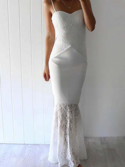 Sheath/Column Sweetheart Lace Stretch Crepe Ankle-length Bridesmaid Dresses