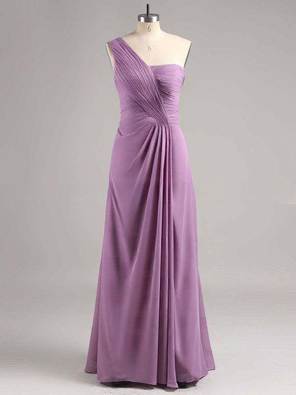 Sheath Column One-Shoulder Chiffon Floor-Length Split Front Bridesmaid Dress