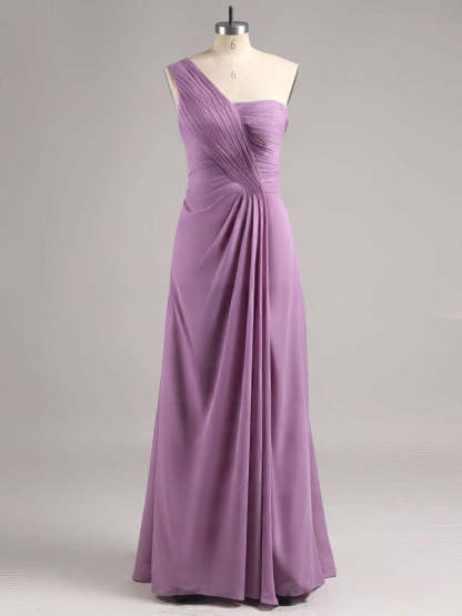Sheath Column One-Shoulder Chiffon Floor-Length Split Front Bridesmaid Dress