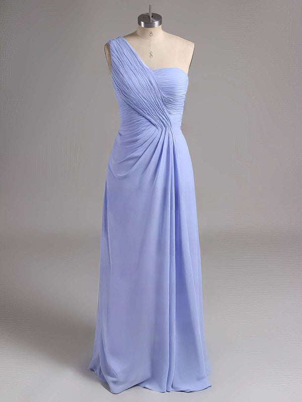 Sheath Column One-Shoulder Chiffon Floor-Length Split Front Bridesmaid Dress